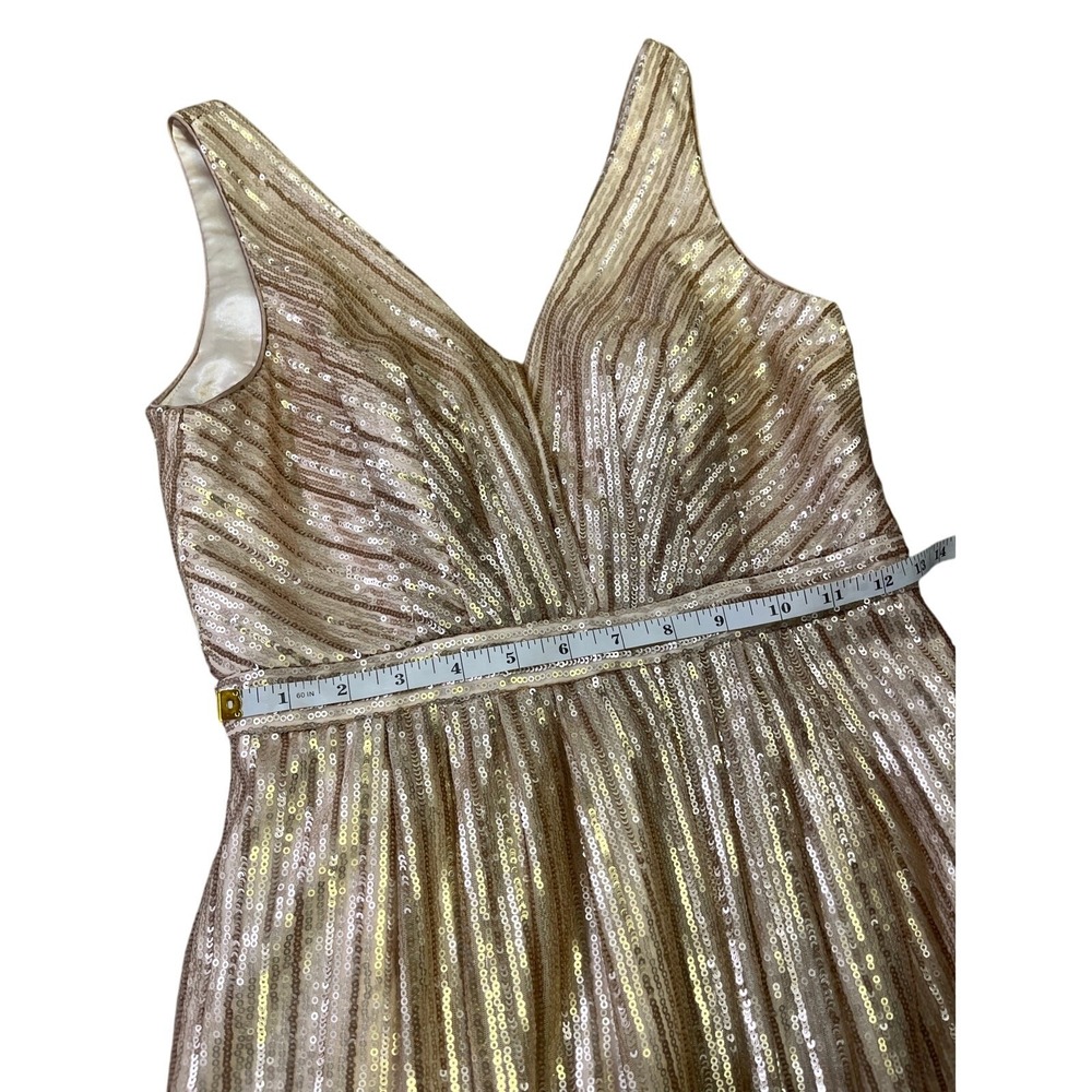 Adrianna Papell Weddington Way Gold Sequin Pleated Maxi Gown Formal Dress 2 - Picture 4 of 10